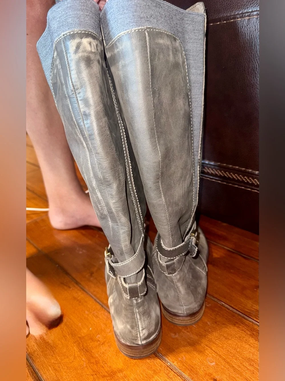 Lucky Brand Gray Over-the-Knee Faux-Leather Boots